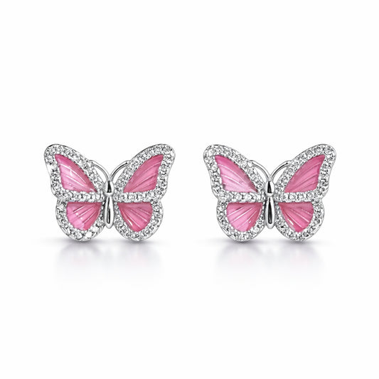 925 Sterling Silver Pink Butterfly Stud Earrings