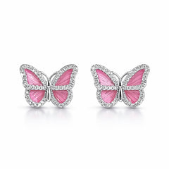925 Sterling Silver Pink Butterfly Stud Earrings