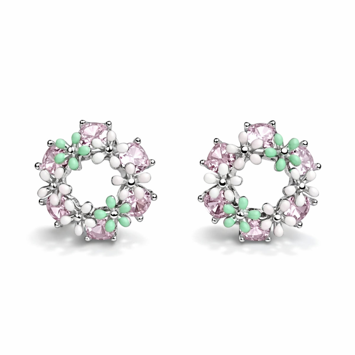 925 Sterling Silver Floral Wreath Stud Earrings