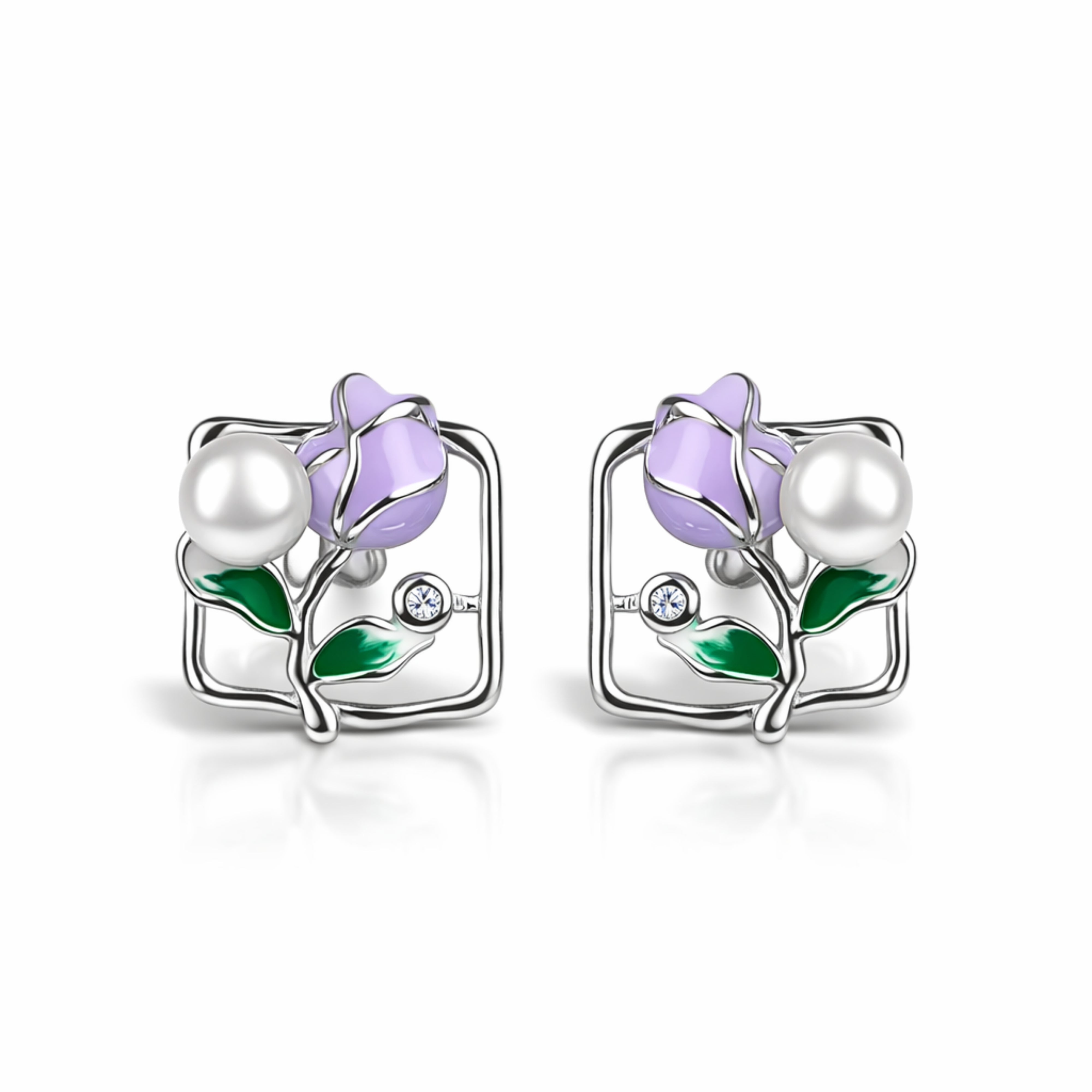 925 Sterling Silver Lavender Rose Pearl Stud Earrings