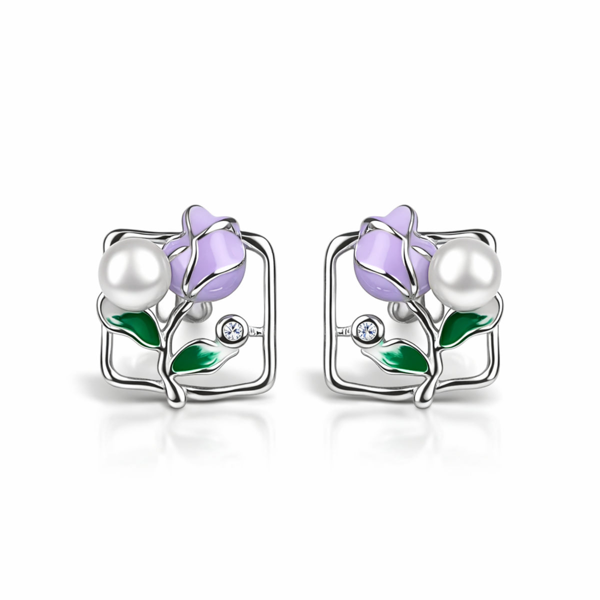925 Sterling Silver Lavender Rose Pearl Stud Earrings