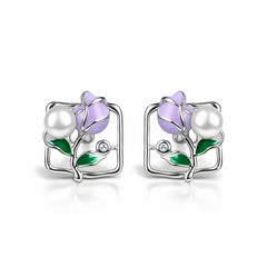 925 Sterling Silver Lavender Rose Pearl Stud Earrings