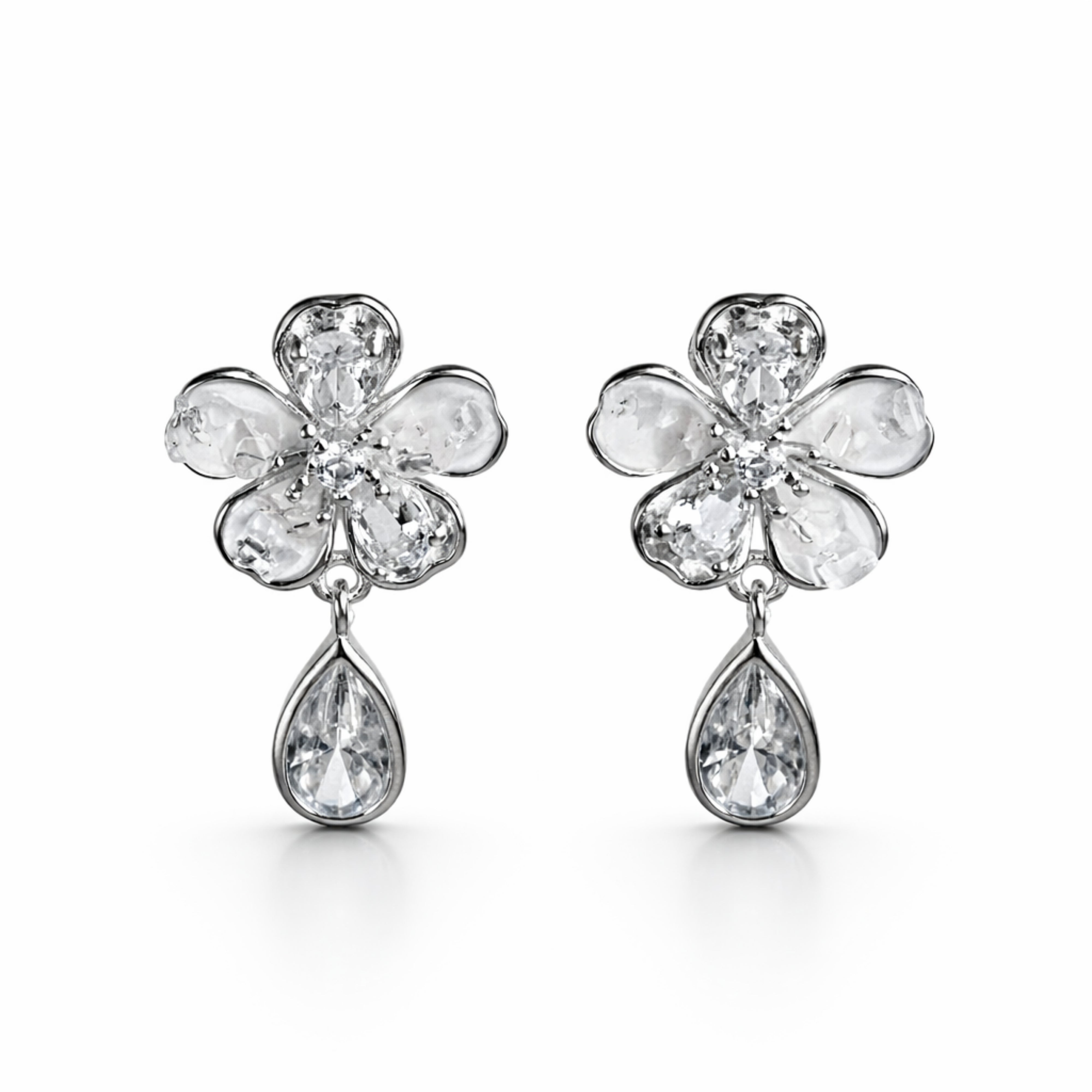 925 Sterling Silver Crystal Blossom Drop Earrings
