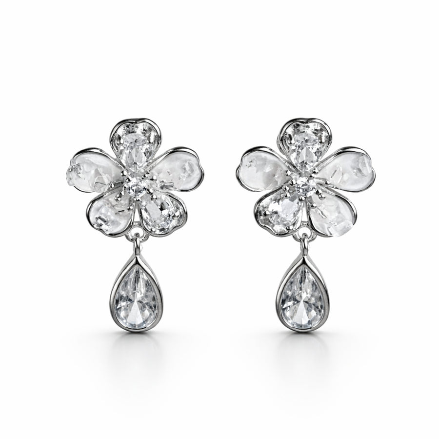 925 Sterling Silver Crystal Blossom Drop Earrings