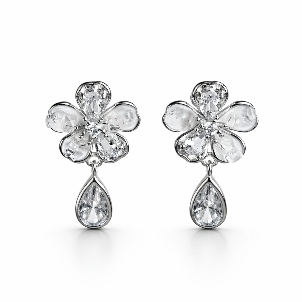 925 Sterling Silver Crystal Blossom Drop Earrings