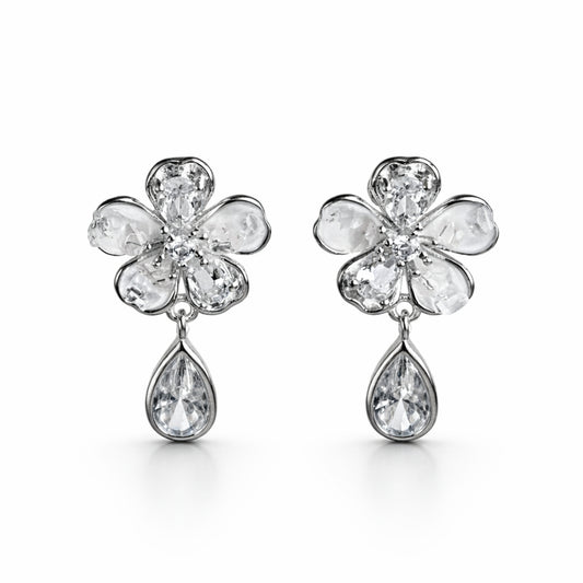 925 Sterling Silver Crystal Blossom Drop Earrings