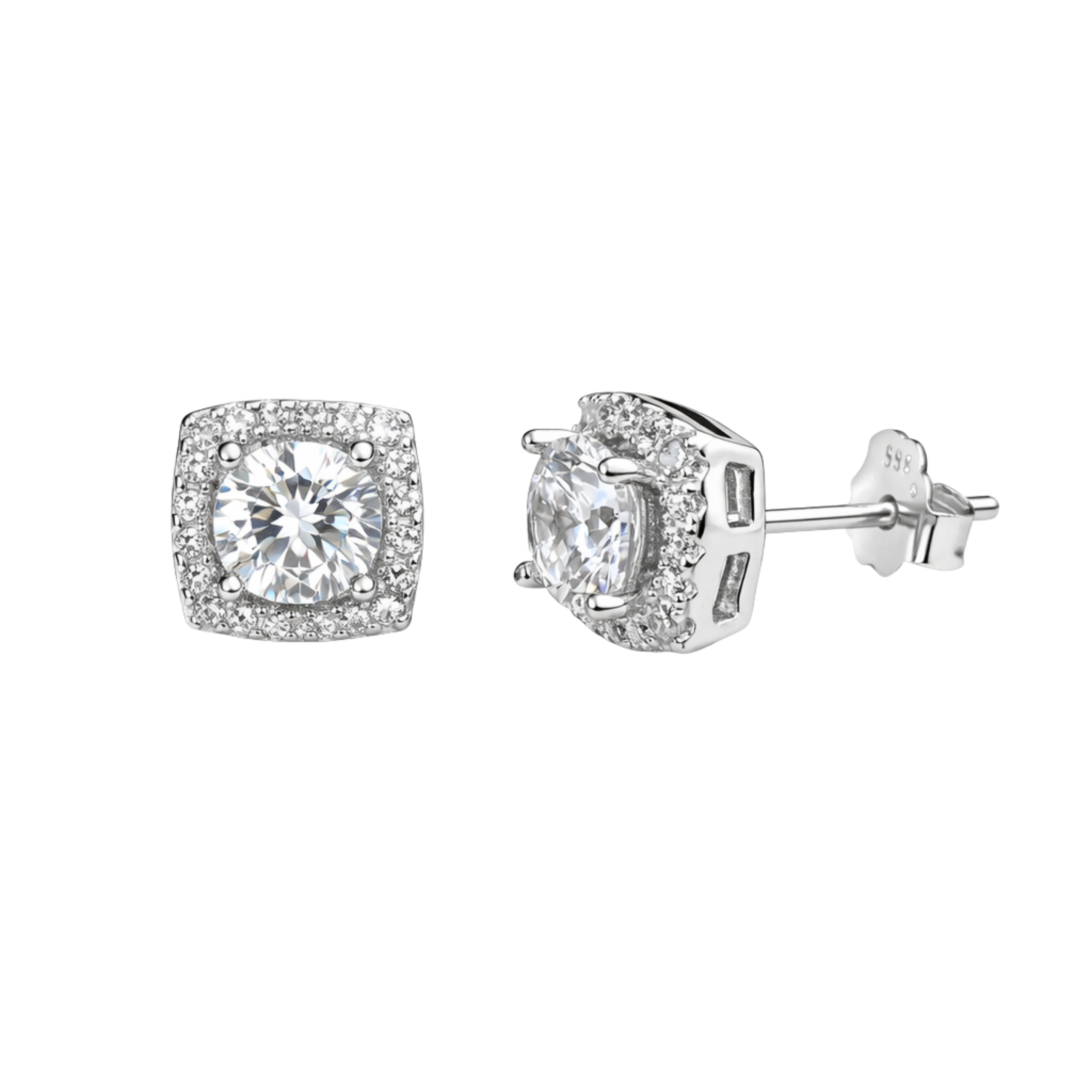 925 Silver Square Halo Stud Earrings