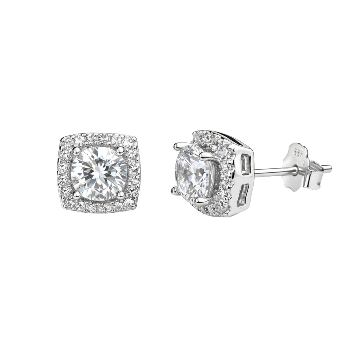 925 Silver Square Halo Stud Earrings