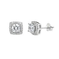 925 Silver Square Halo Stud Earrings