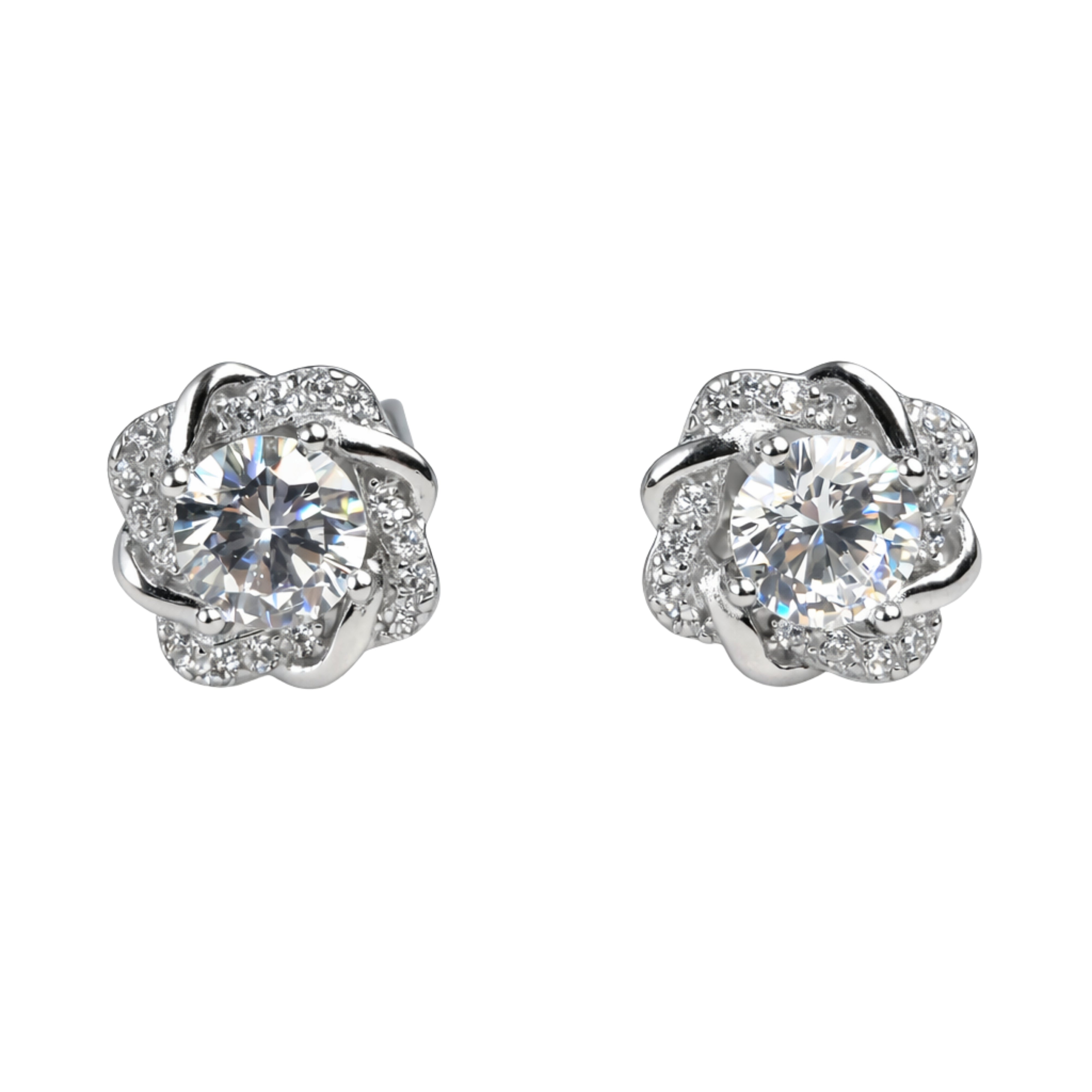 925 Silver Floral Halo Stud