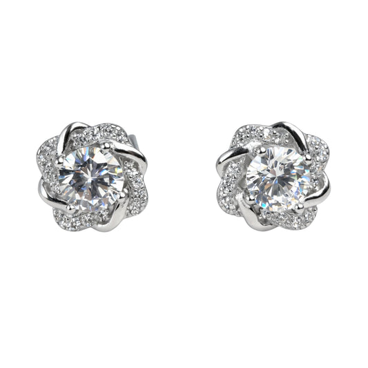 925 Silver Floral Halo Stud