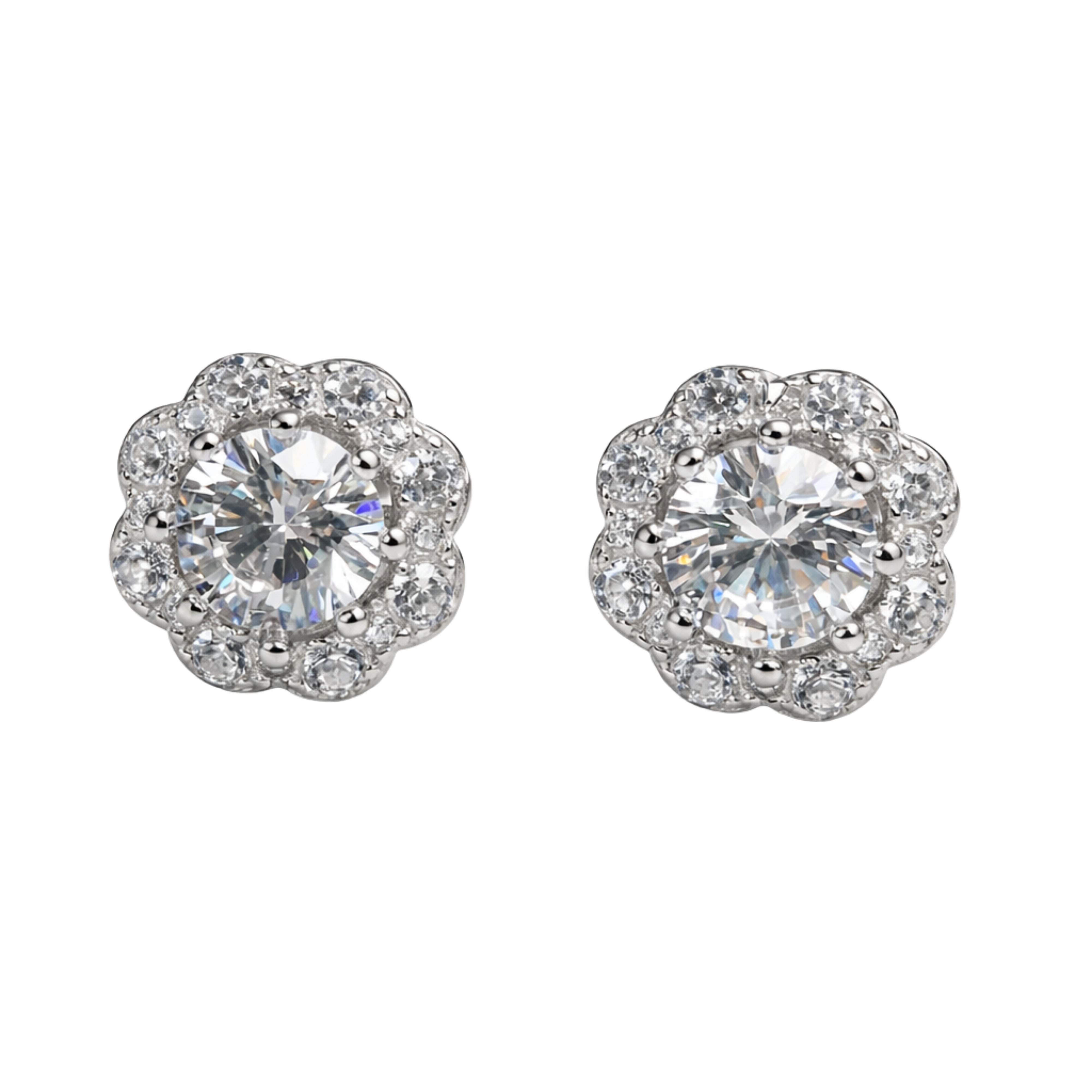 925 Silver Floral Halo Stud