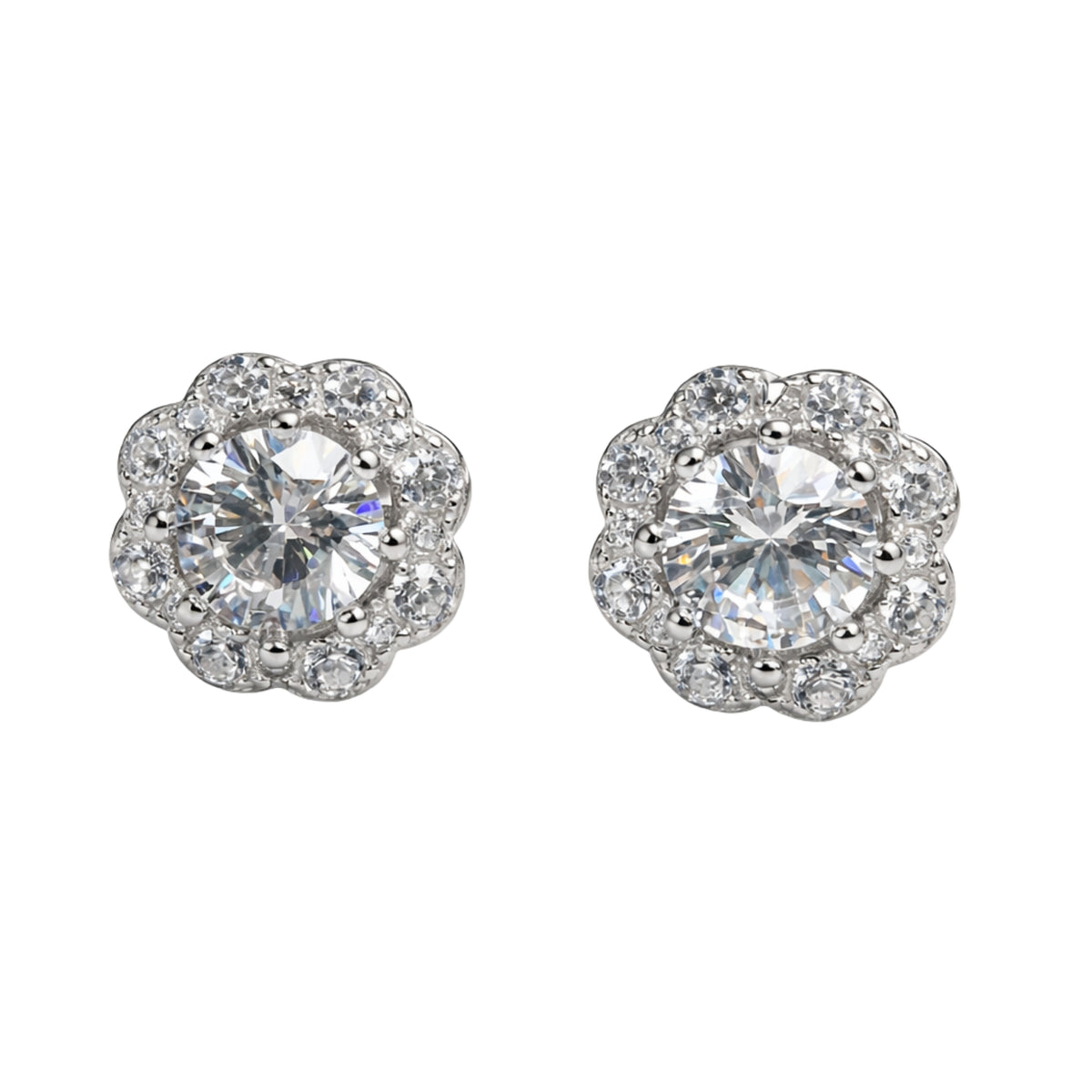 925 Silver Floral Halo Stud