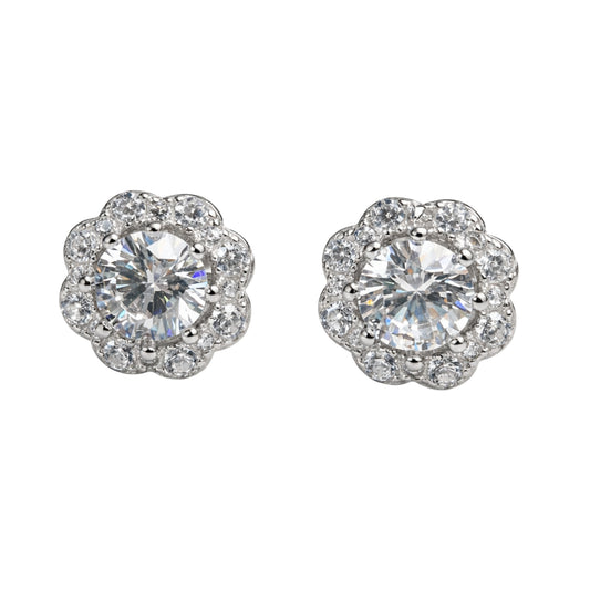 925 Silver Floral Halo Stud