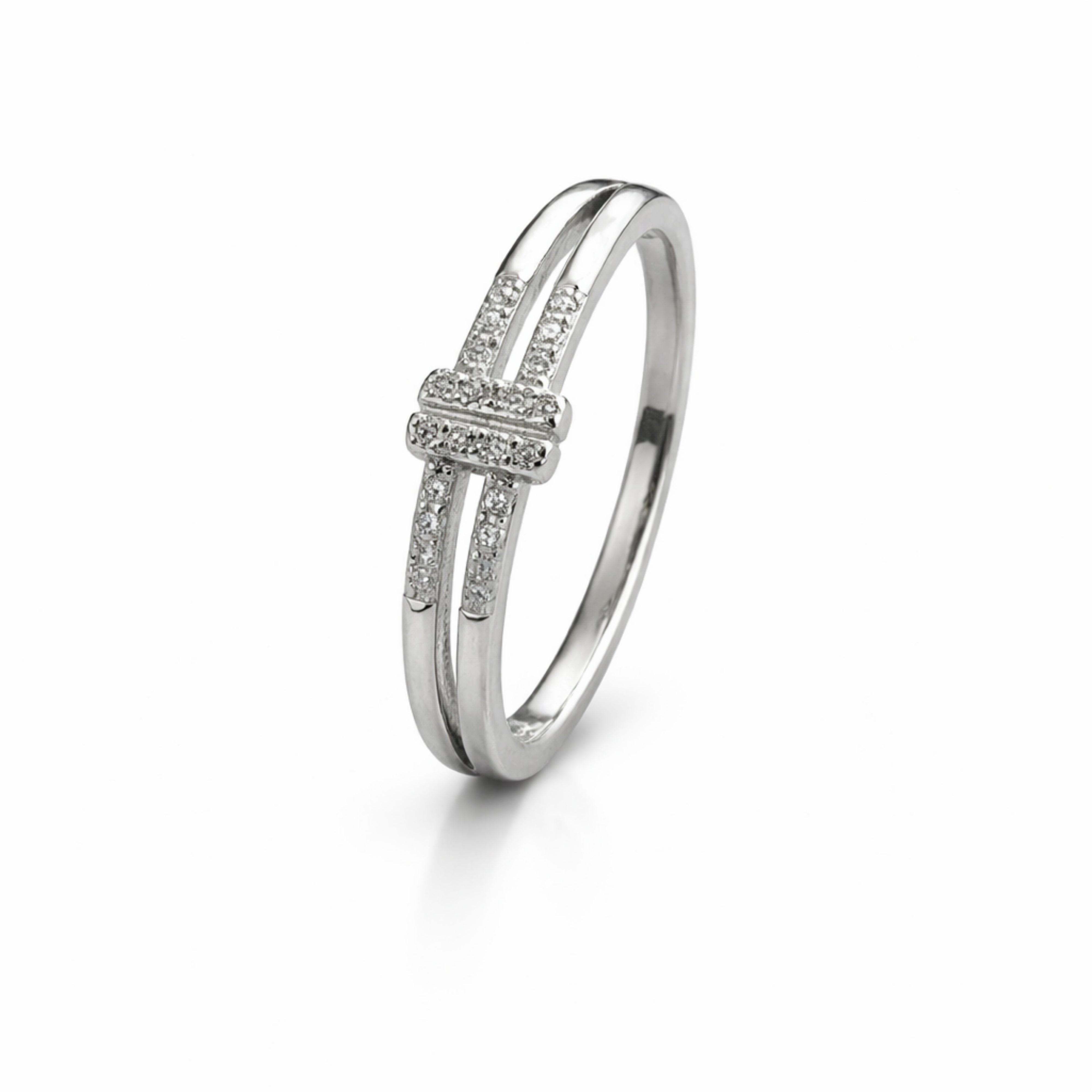 925 Sterling Silver Double Band Crystal Bar Ring