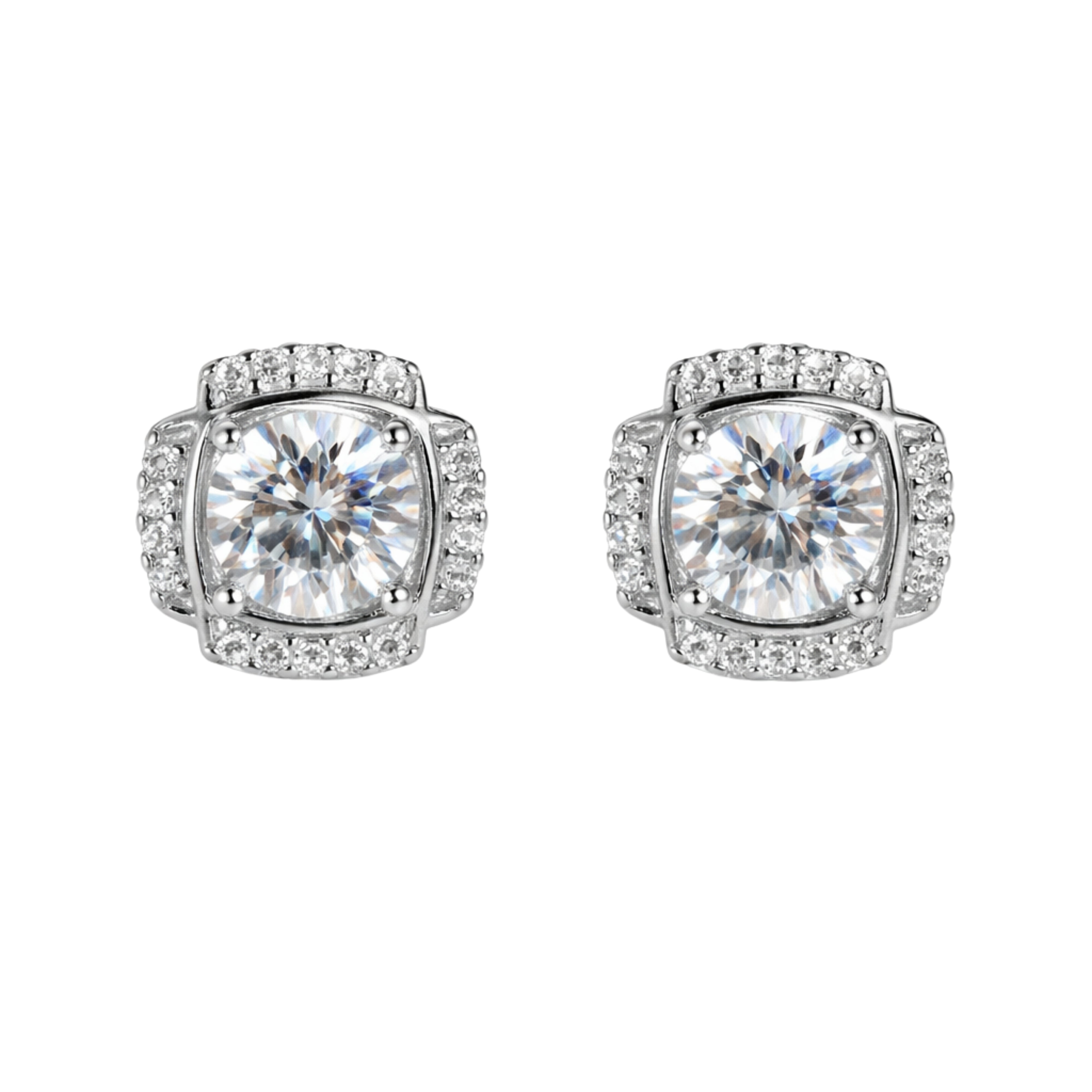 925 Sterling Silver Cushion-Cut Halo Stud