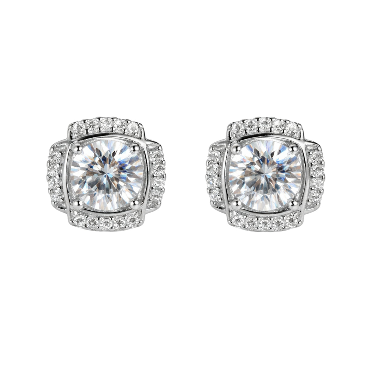 925 Sterling Silver Cushion-Cut Halo Stud