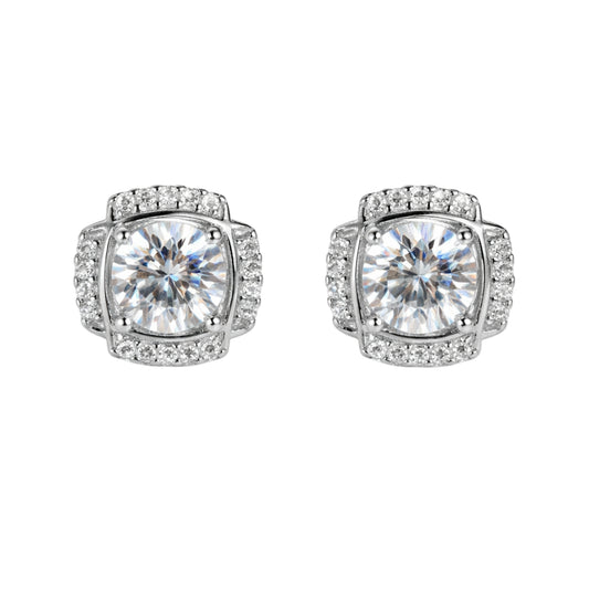 925 Sterling Silver Cushion-Cut Halo Stud
