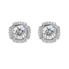 925 Sterling Silver Cushion-Cut Halo Stud