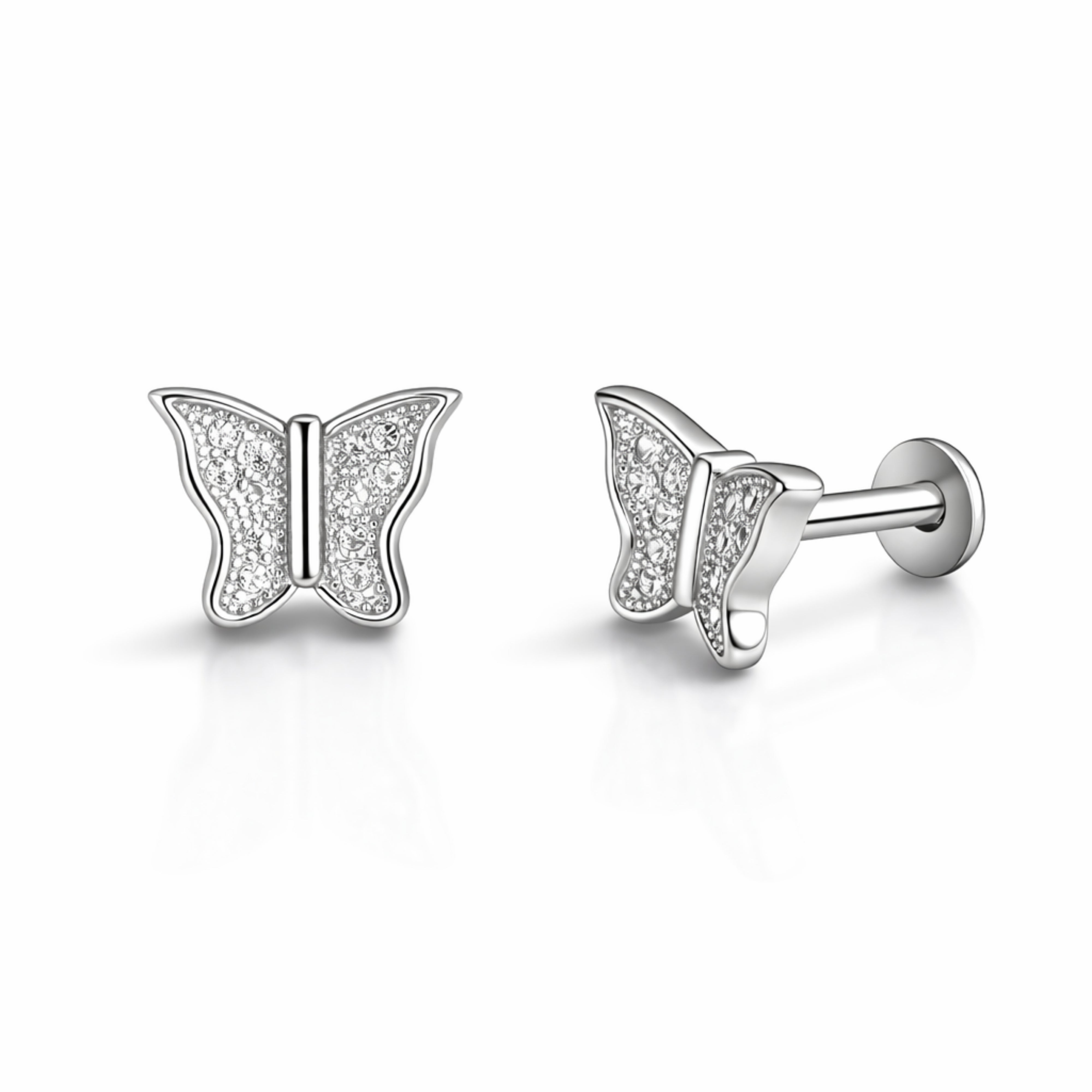 925 Sterling Silver Butterfly Stud Earrings with Micro Pave Stones