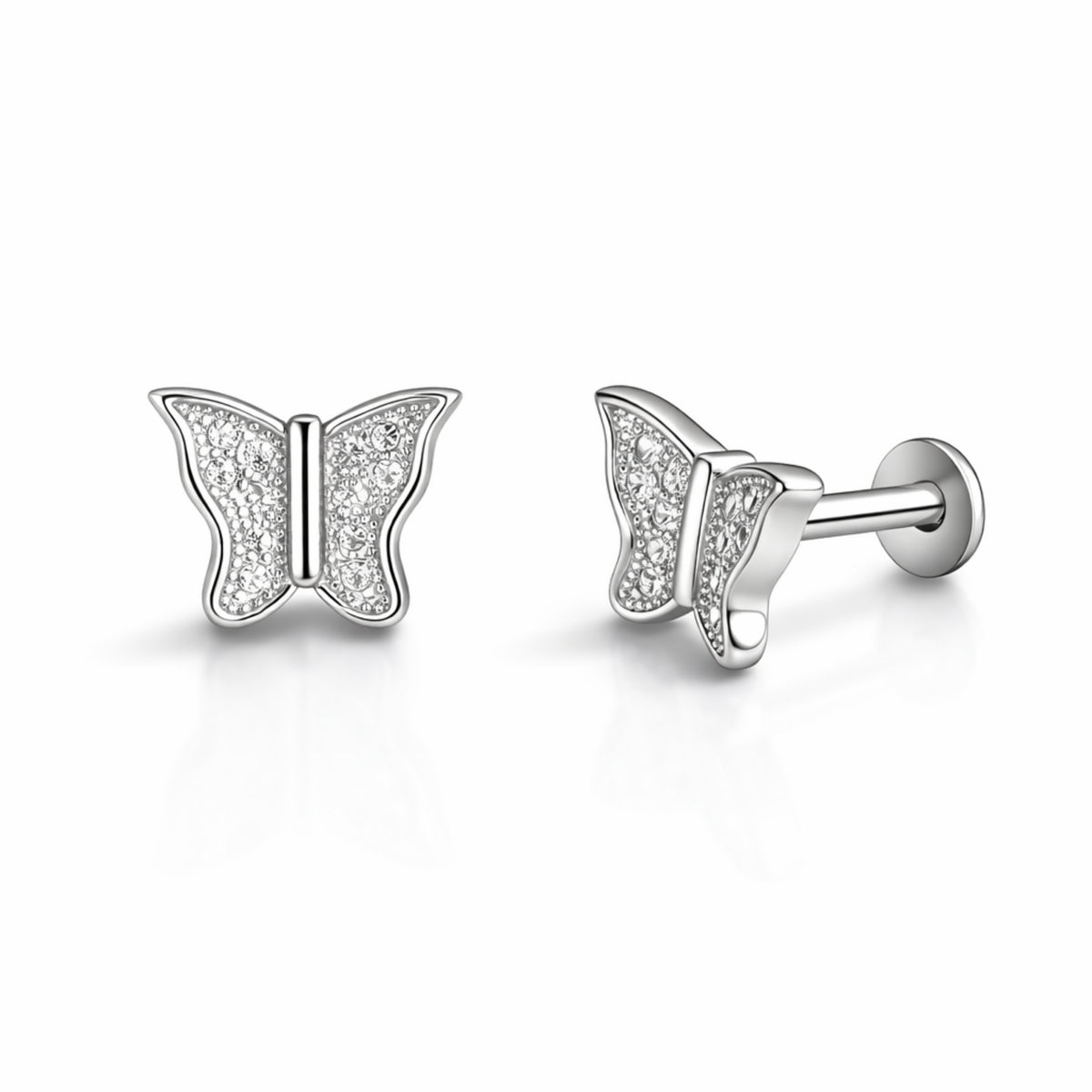 925 Sterling Silver Butterfly Stud Earrings with Micro Pave Stones