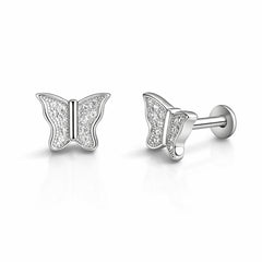 925 Sterling Silver Butterfly Stud Earrings with Micro Pave Stones