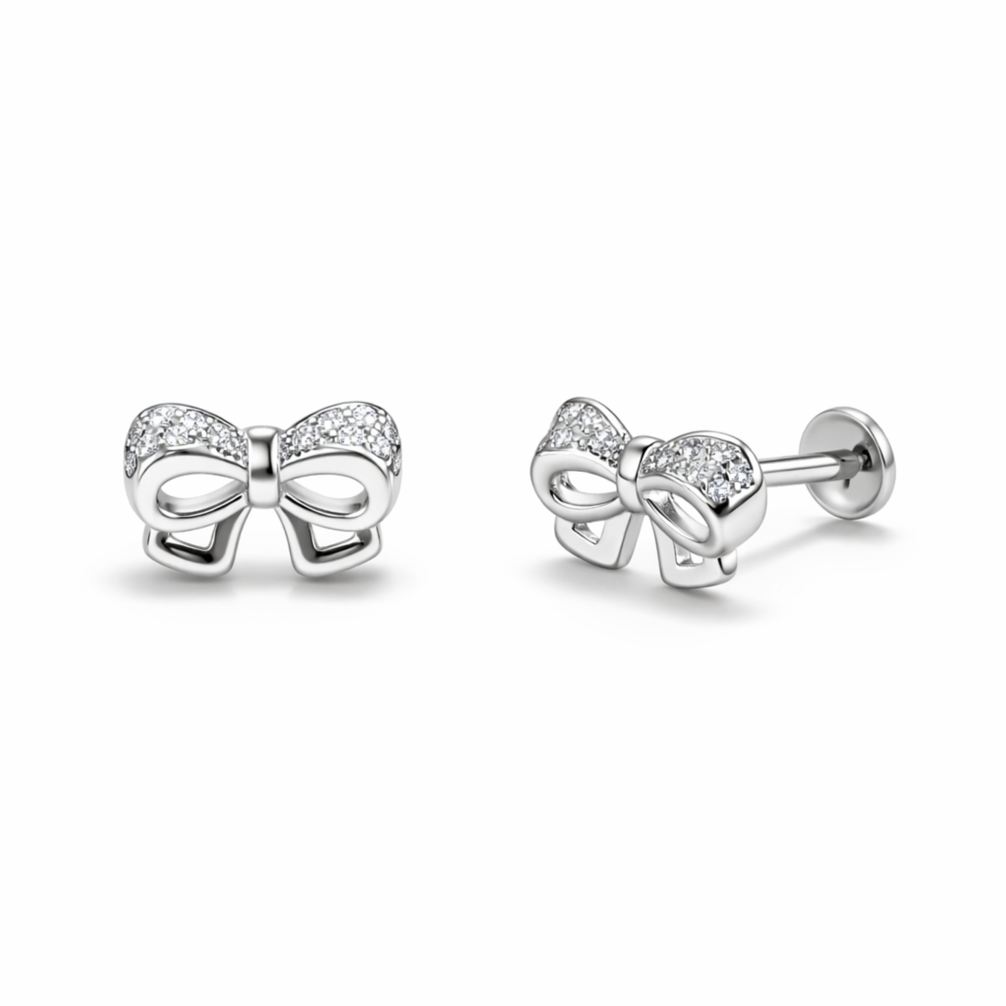 925 Sterling Silver Bow Stud Earrings with Micro Pave Stones