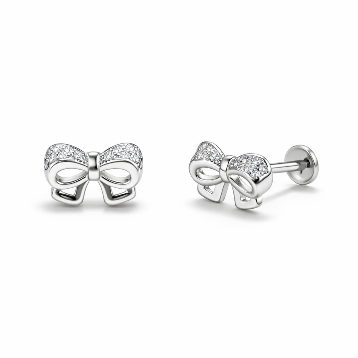 925 Sterling Silver Bow Stud Earrings with Micro Pave Stones