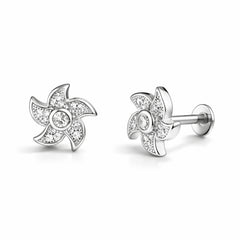925 Sterling Silver Sparkling Pinwheel Floral Screw Stud