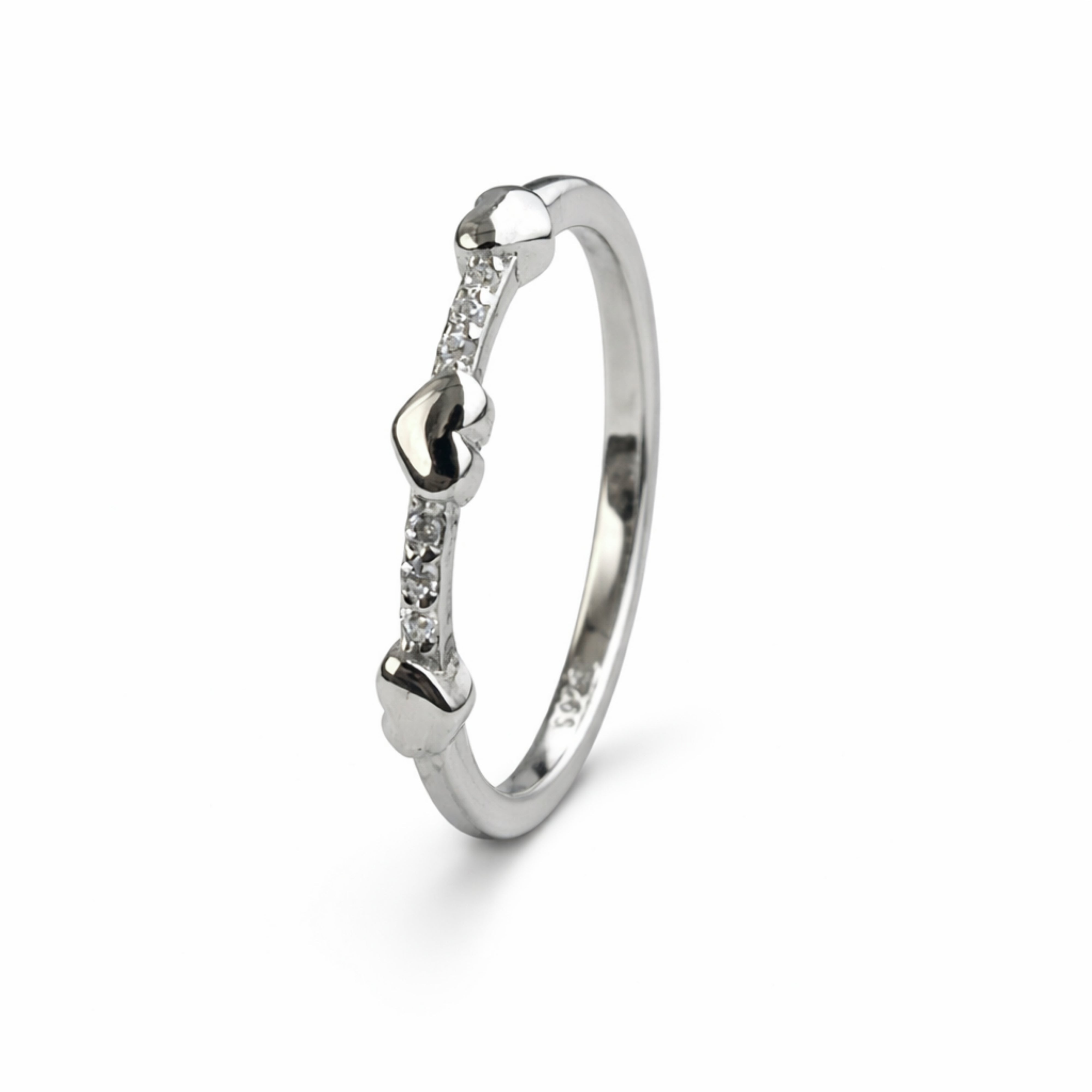 925 Sterling Silver Triple Heart Crystal Ring