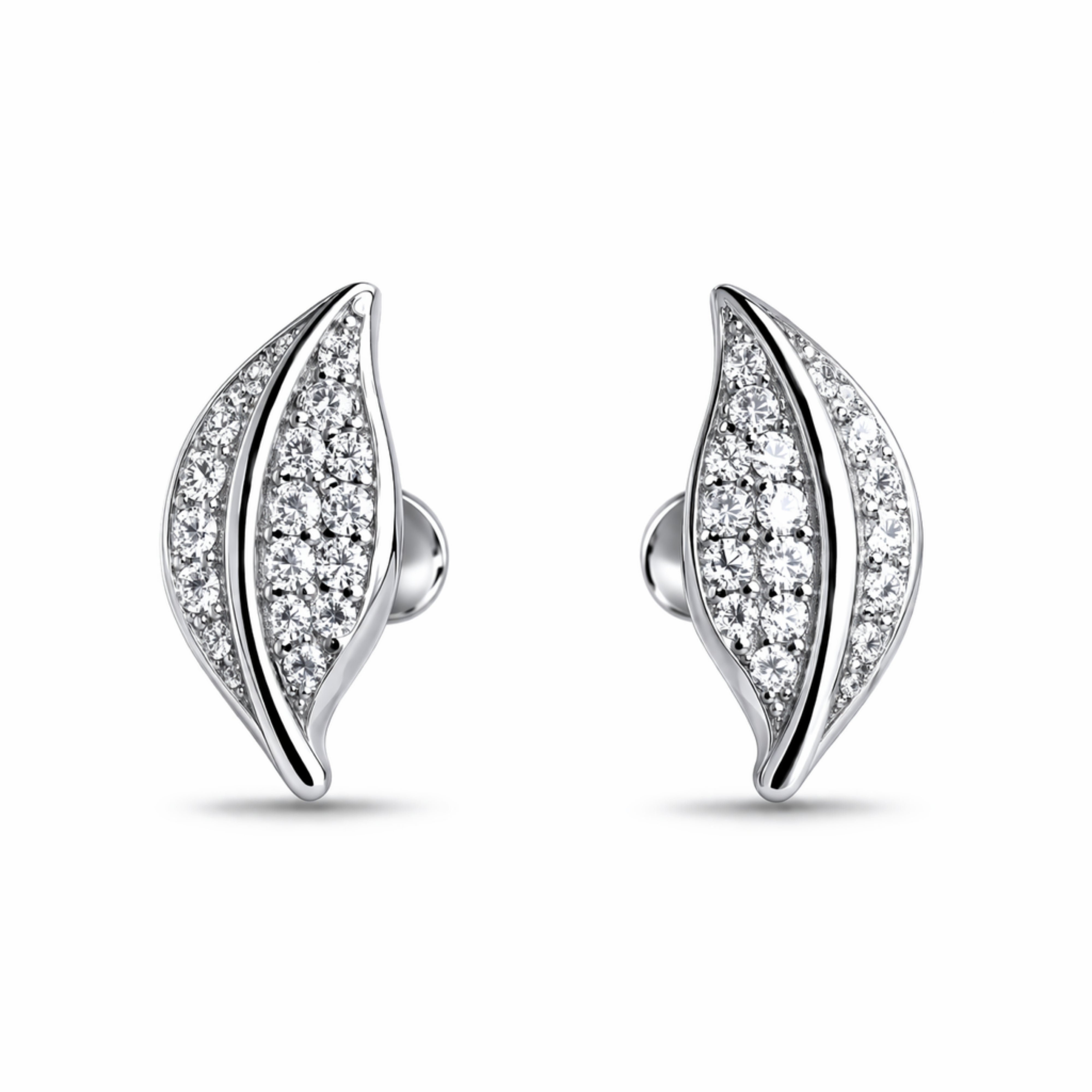 925 Sterling Silver Dual Curve Leaf Stud