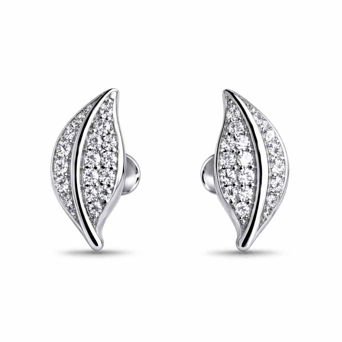 925 Sterling Silver Dual Curve Leaf Stud