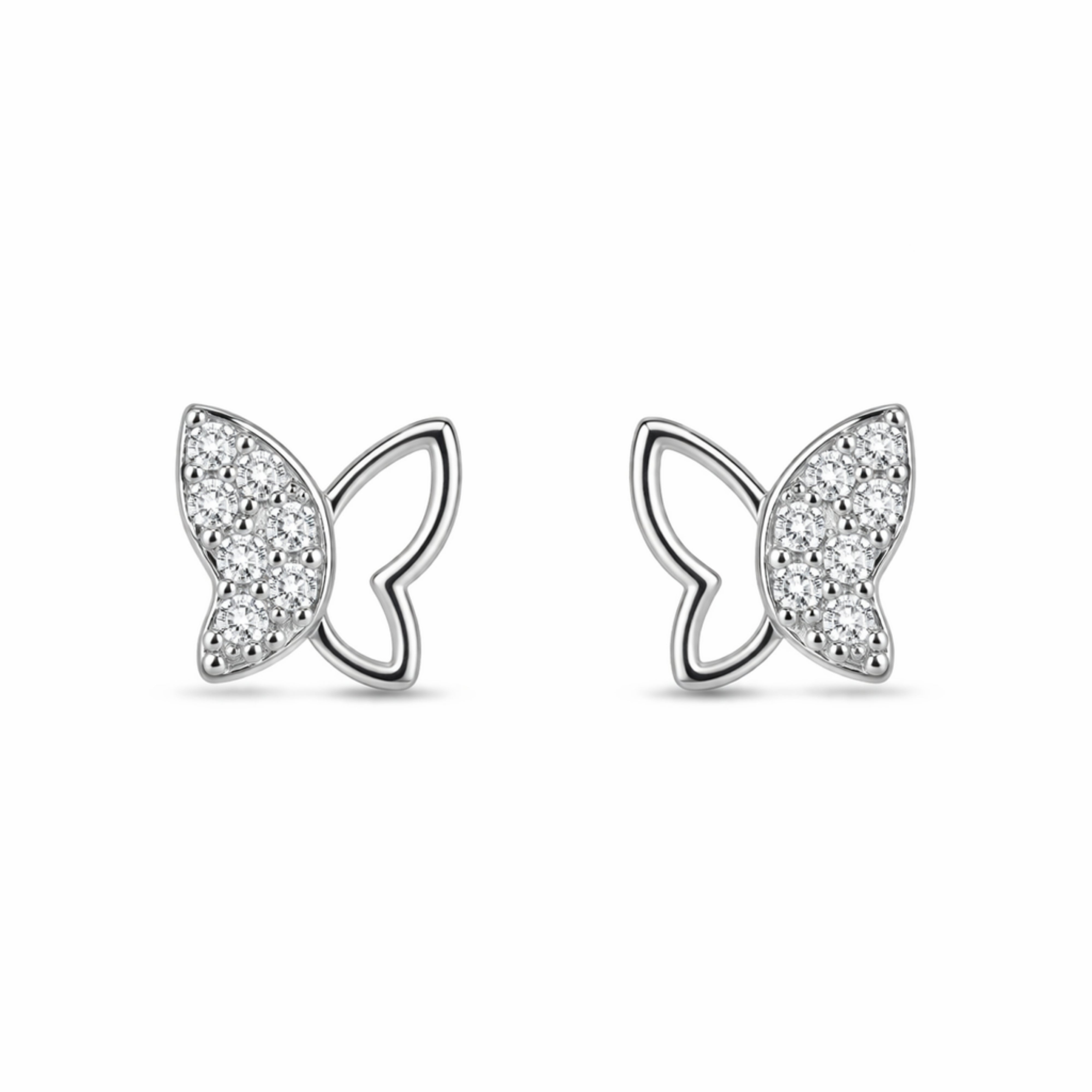 925 Sterling Silver Half Butterfly Open Wing Stud
