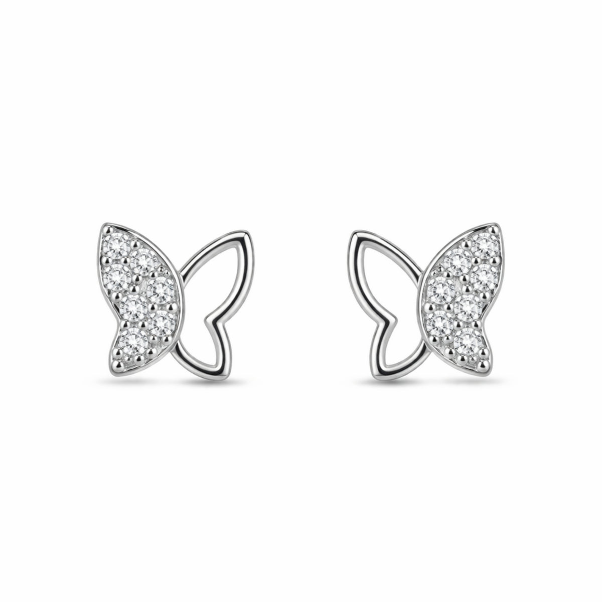 925 Sterling Silver Half Butterfly Open Wing Stud