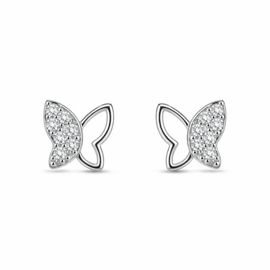 925 Sterling Silver Half Butterfly Open Wing Stud