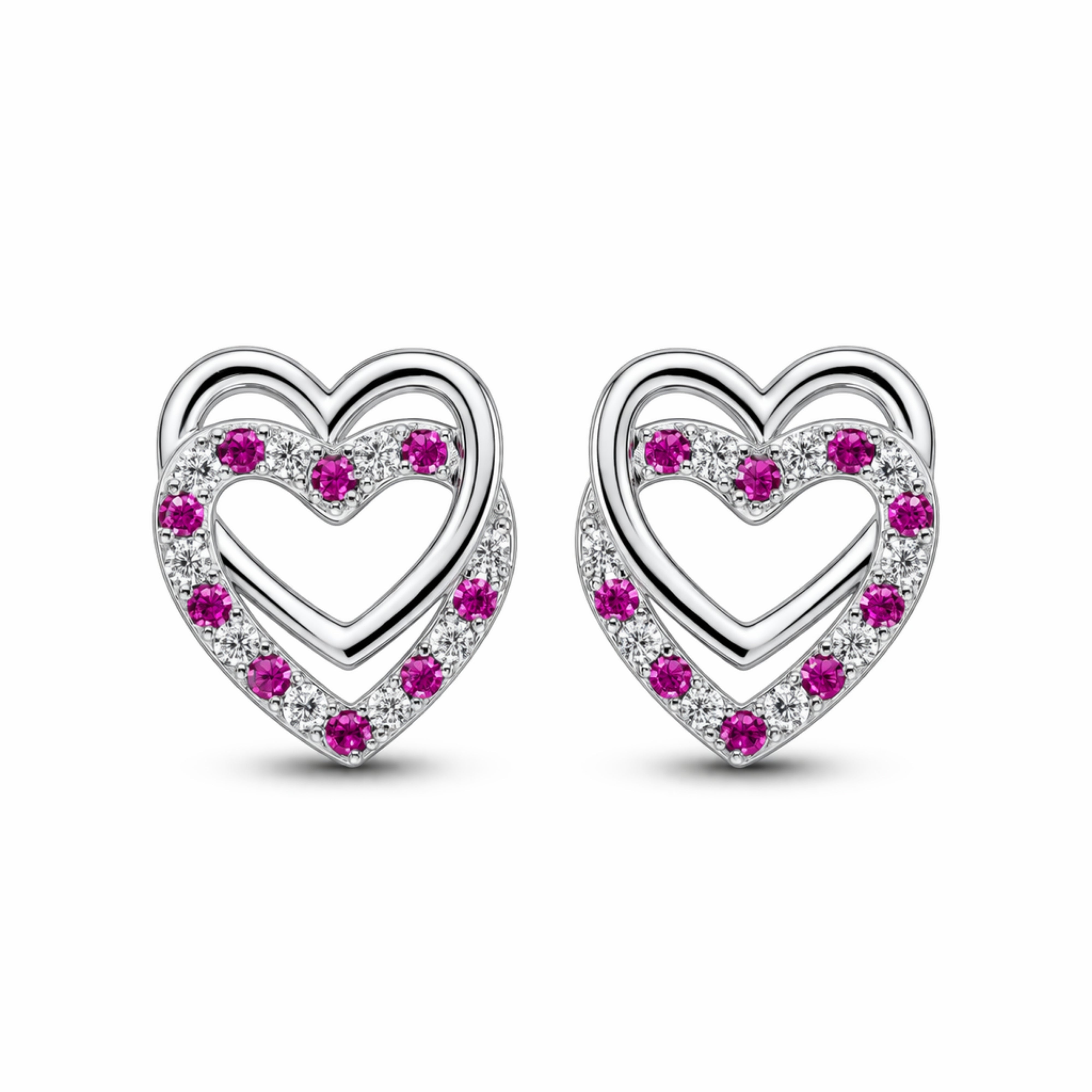 925 Sterling Silver Double Heart Stud
