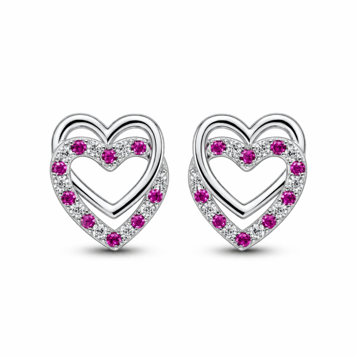 925 Sterling Silver Double Heart Stud