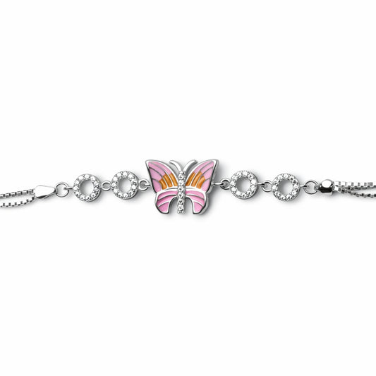925 Sterling Silver Enamel Butterfly Adjustable Bracelet