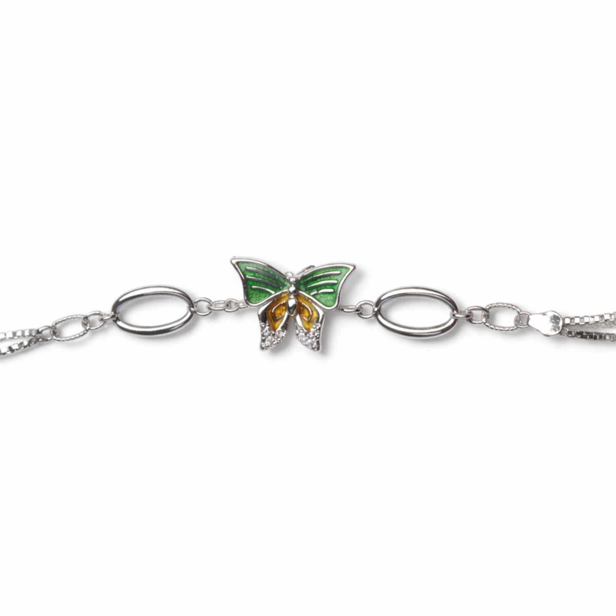 925 Sterling Silver Dual-Tone Enamel Butterfly Bracelet