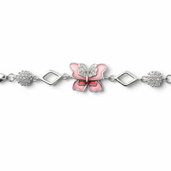 925 Sterling Silver Pink Enamel Butterfly Bracelet
