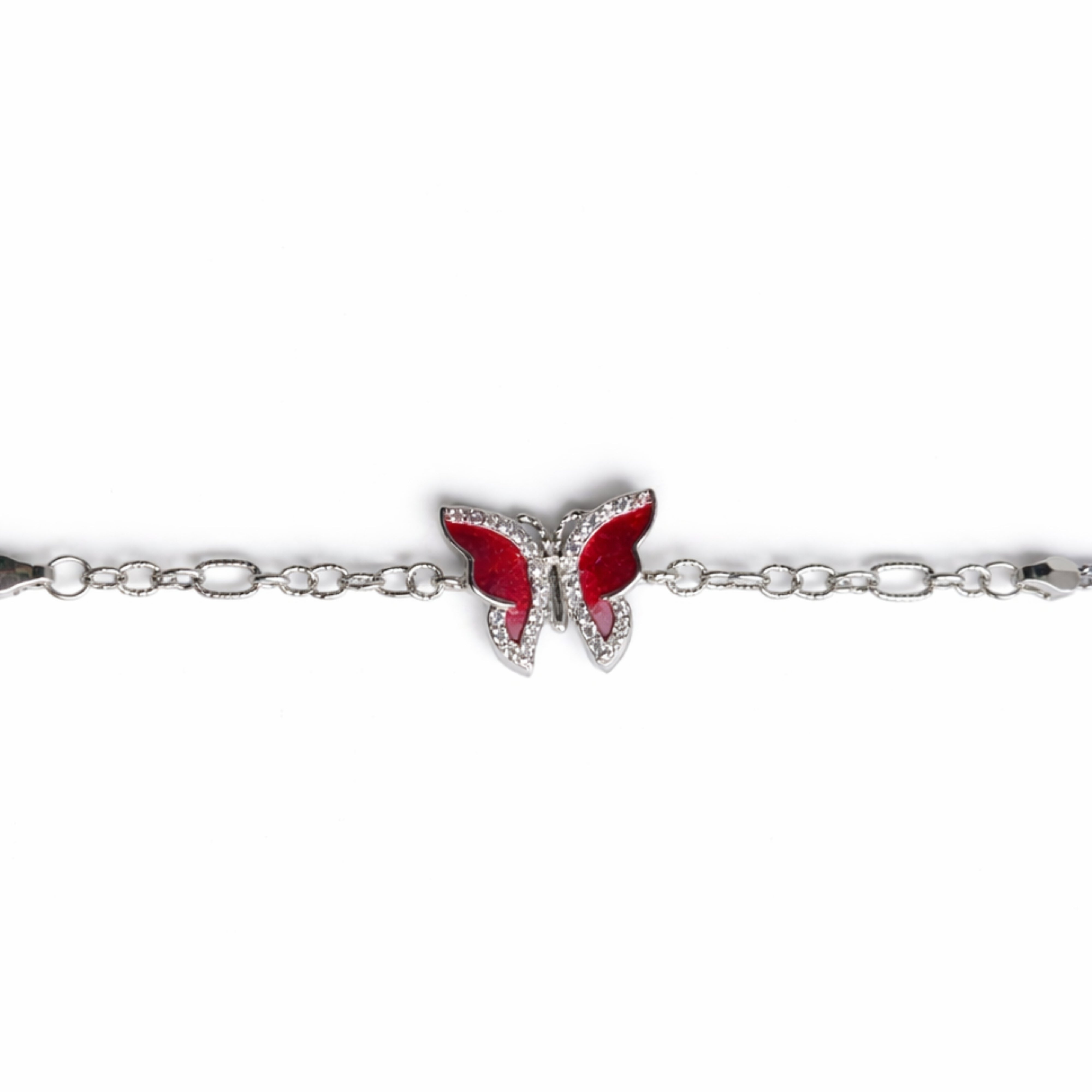 925 Sterling Silver Red Butterfly Chain Bracelet