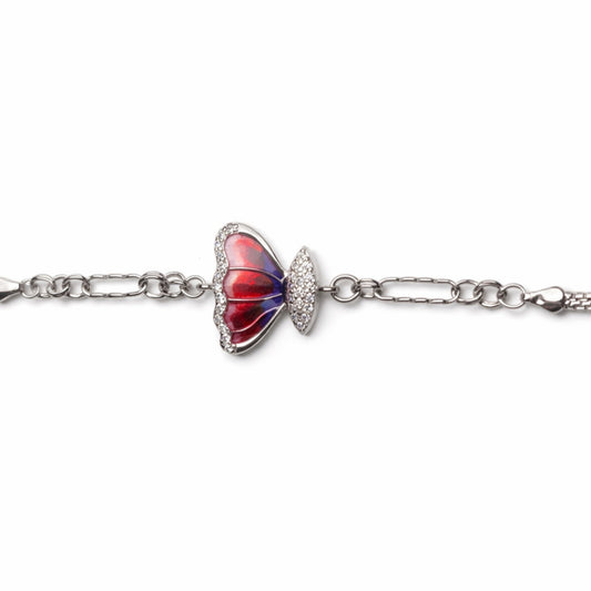 925 Sterling Silver Red & Blue Butterfly Crystal Bracelet