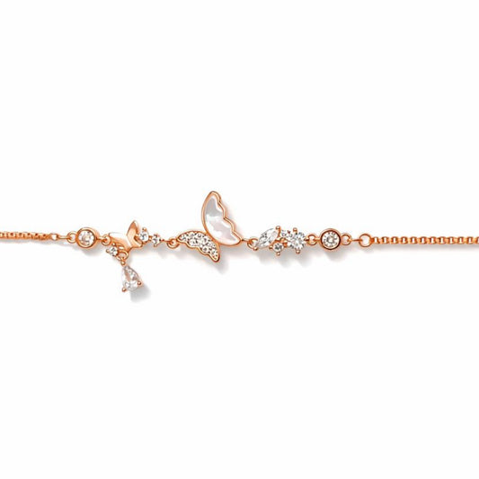 925 Sterling Silver Rose Gold Butterfly Charm Bracelet