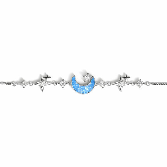 925 Sterling Silver Blue Moon & Star Crystal Bracelet