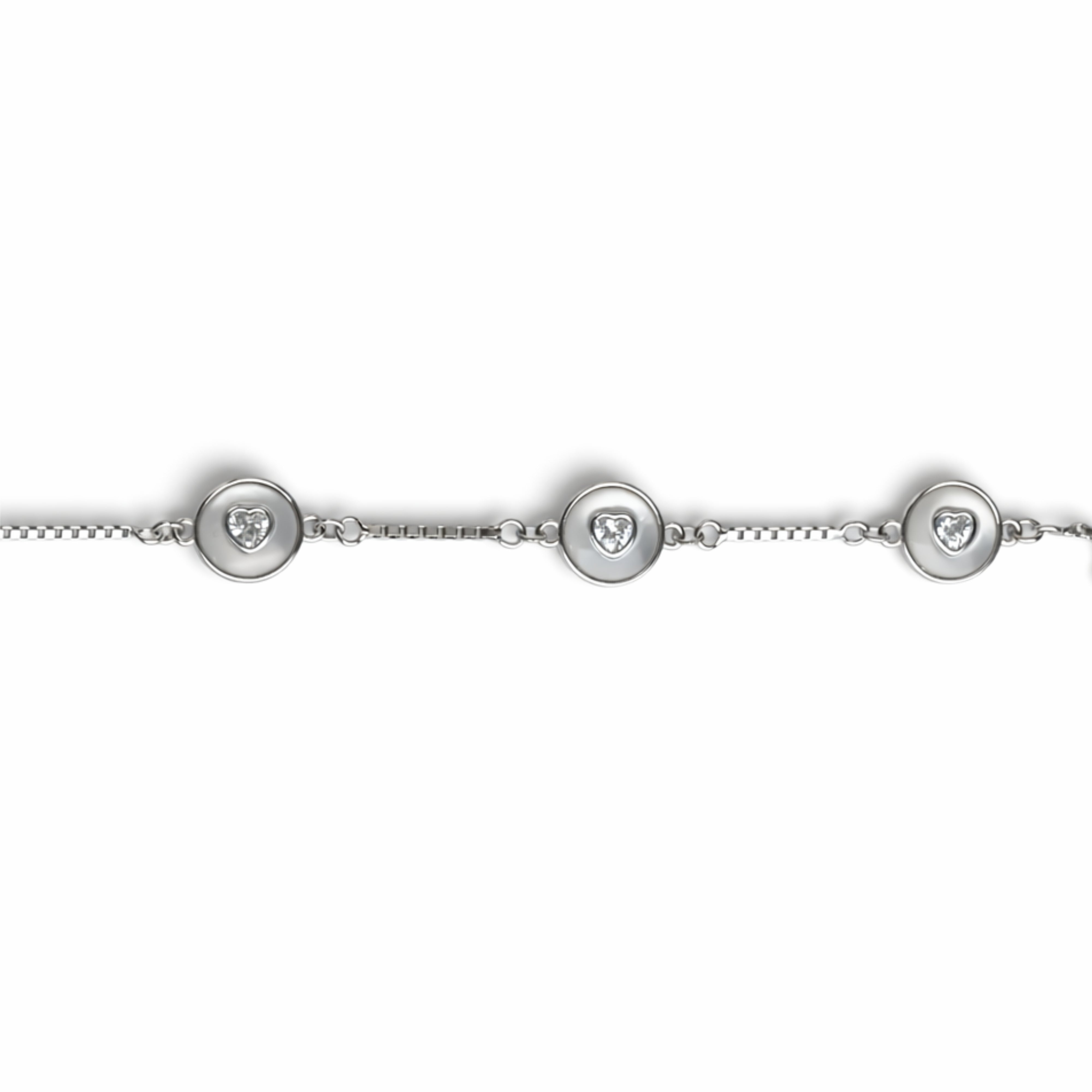 925 Sterling Silver Heart Crystal Chain Bracelet