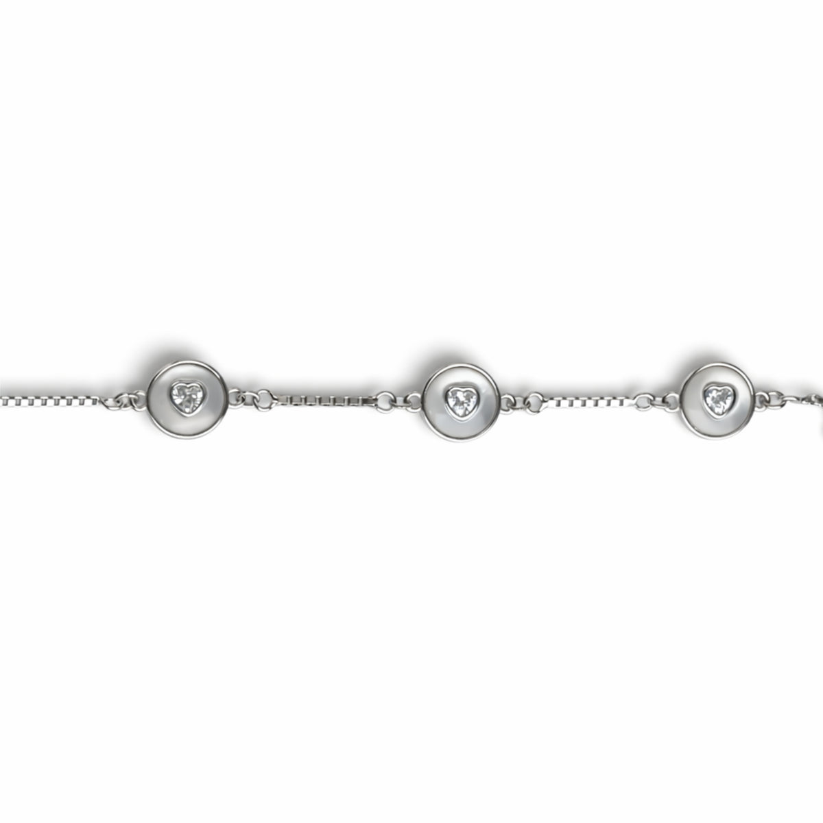 925 Sterling Silver Heart Crystal Chain Bracelet
