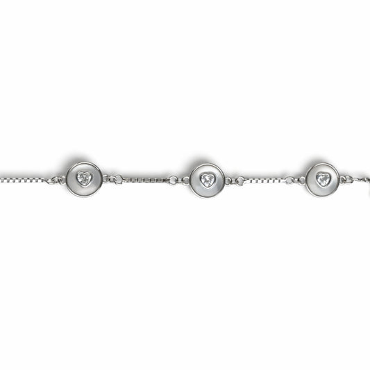 925 Sterling Silver Heart Crystal Chain Bracelet