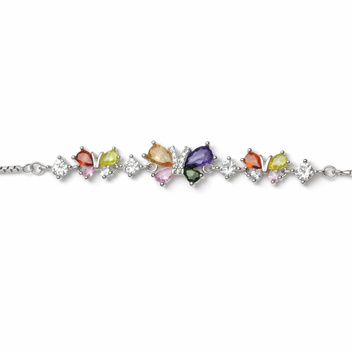 925 Sterling Silver Multicolor Butterfly Crystal Bracelet