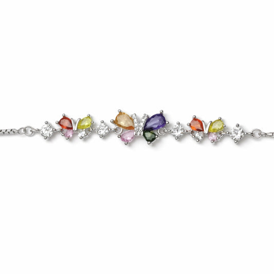 925 Sterling Silver Multicolor Butterfly Crystal Bracelet