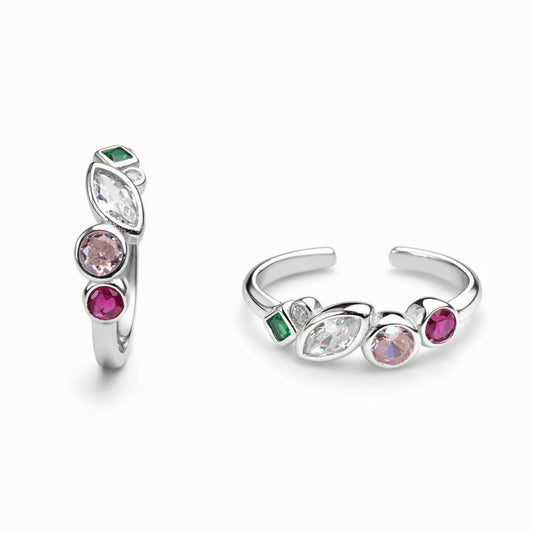 925 Sterling Silver Multicolor Crystal Adjustable Ring